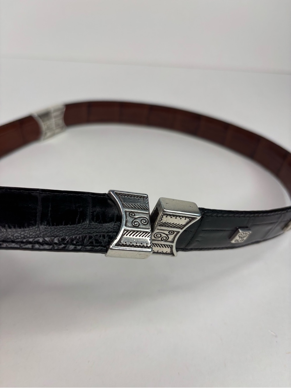 Vintage Brighton Reversible Croc-Embossed Leather Belt Brown Black B40155 30 / M - Picture 6 of 11
